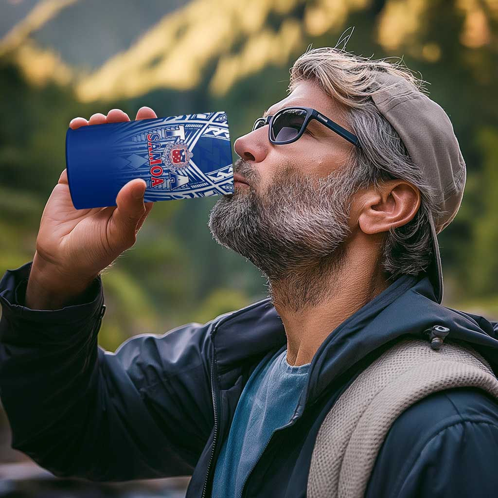 Samoa Rugby 4 in 1 Can Cooler Tumbler Toa Samoa Polynesian Pacific Navy Version