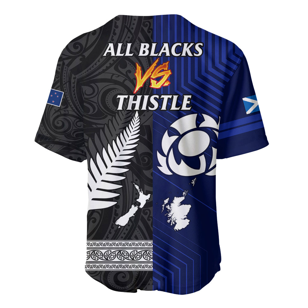 New Zealand and Scotland Rugby Baseball Jersey All Black Maori With Thistle Together LT14 - Polynesian Pride