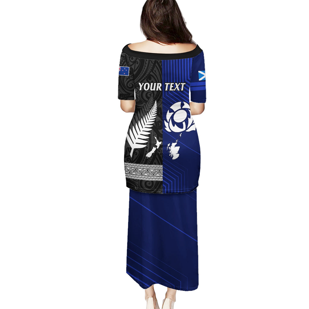 Personalised New Zealand and Scotland Rugby Puletasi All Black Maori With Thistle Together LT14 - Polynesian Pride