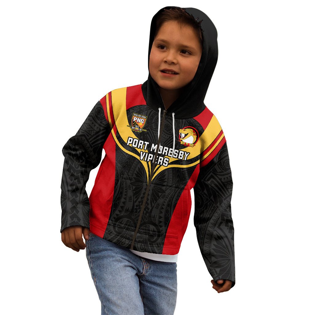 Papua New Guinea Rugby Kid Hoodie Port Moresby Vipers PNG Polynesian Pattern LT14 - Polynesian Pride