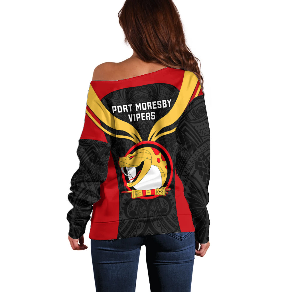 Papua New Guinea Rugby Off Shoulder Sweater Port Moresby Vipers PNG Polynesian Pattern LT14 - Polynesian Pride