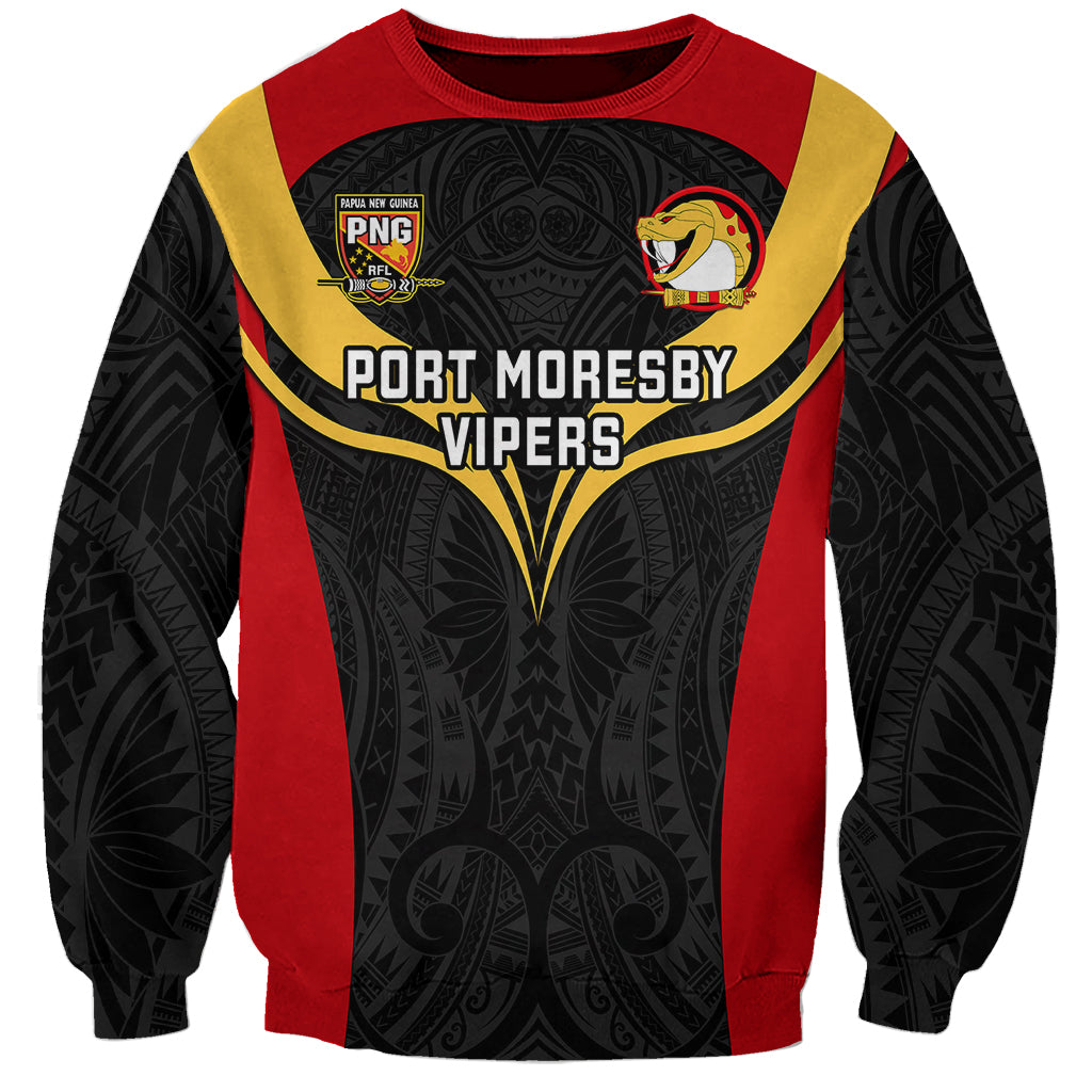 Papua New Guinea Rugby Sweatshirt Port Moresby Vipers PNG Polynesian Pattern LT14 Unisex Black - Polynesian Pride