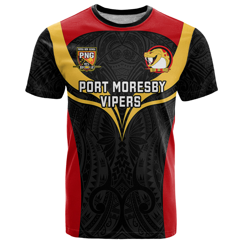 Papua New Guinea Rugby T Shirt Port Moresby Vipers PNG Polynesian Pattern LT14 Black - Polynesian Pride