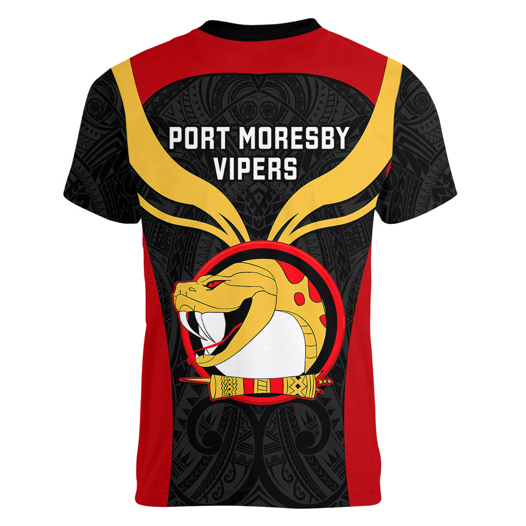 Papua New Guinea Rugby Women V Neck T Shirt Port Moresby Vipers PNG Polynesian Pattern LT14 - Polynesian Pride