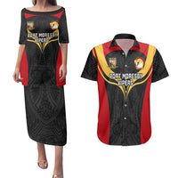 Custom Papua New Guinea Rugby Couples Matching Puletasi Dress and Hawaiian Shirt Port Moresby Vipers PNG Polynesian Pattern LT14 Black - Polynesian Pride