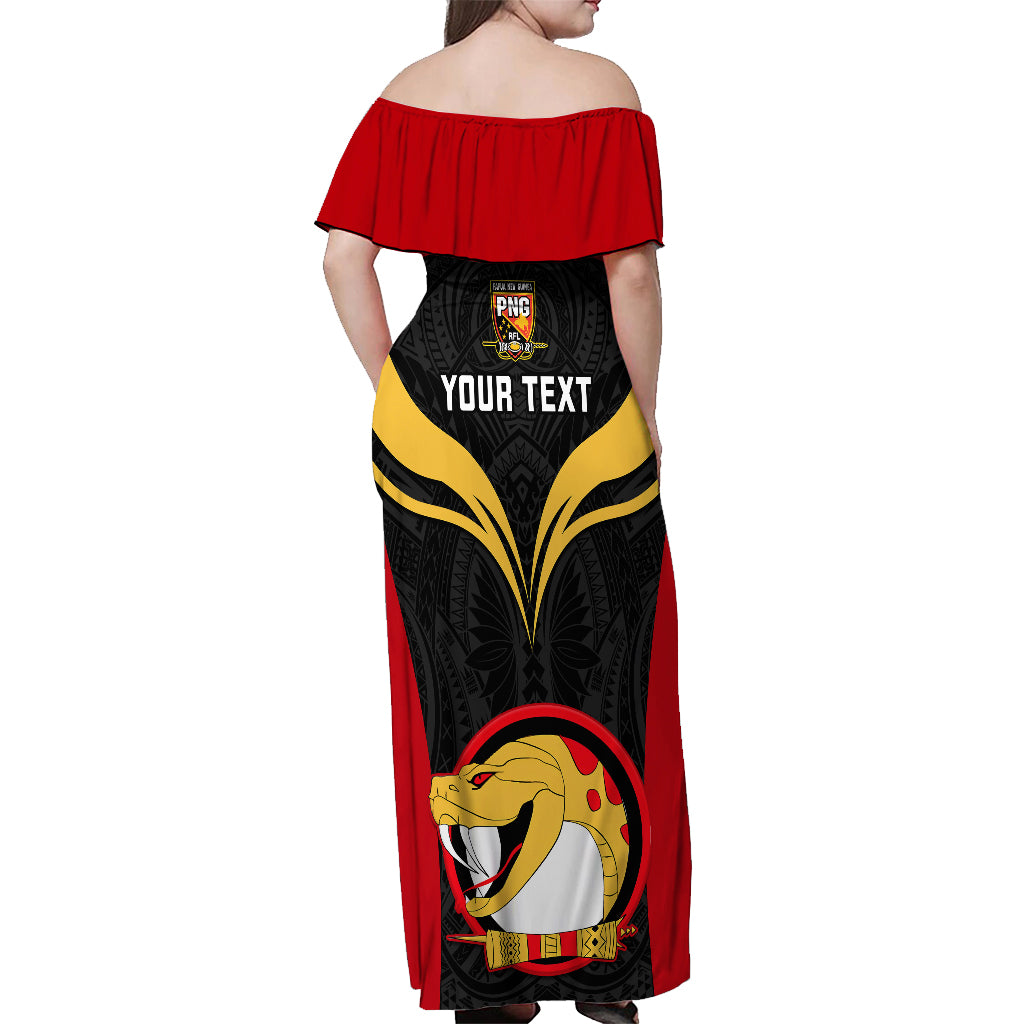 Custom Papua New Guinea Rugby Off Shoulder Maxi Dress Port Moresby Vipers PNG Polynesian Pattern LT14 - Polynesian Pride