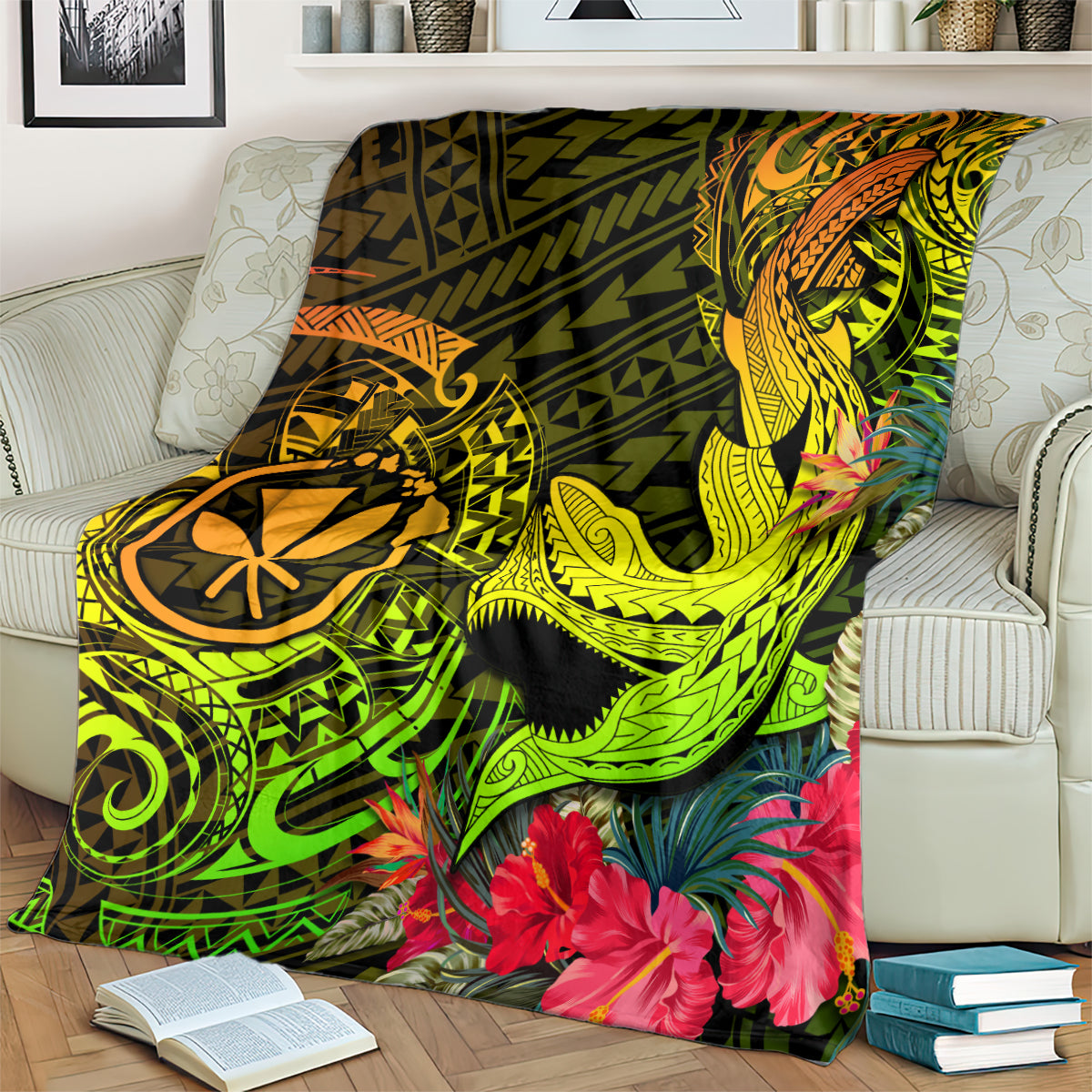 Hawaii Blanket Kanaka Map With Polynesian Shark Tattoo Reggae Unique LT14 - Polynesian Pride