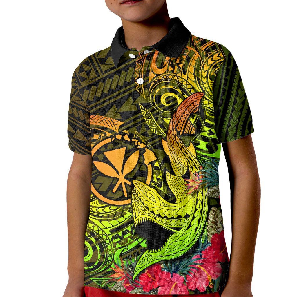 Hawaii Kid Polo Shirt Kanaka Map With Polynesian Shark Tattoo Reggae Unique LT14 Kid Reggae - Polynesian Pride