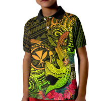 Hawaii Kid Polo Shirt Kanaka Map With Polynesian Shark Tattoo Reggae Unique LT14 Kid Reggae - Polynesian Pride