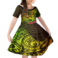 Hawaii Kid Short Sleeve Dress Kanaka Map With Polynesian Shark Tattoo Reggae Unique LT14 KID Reggae - Polynesian Pride