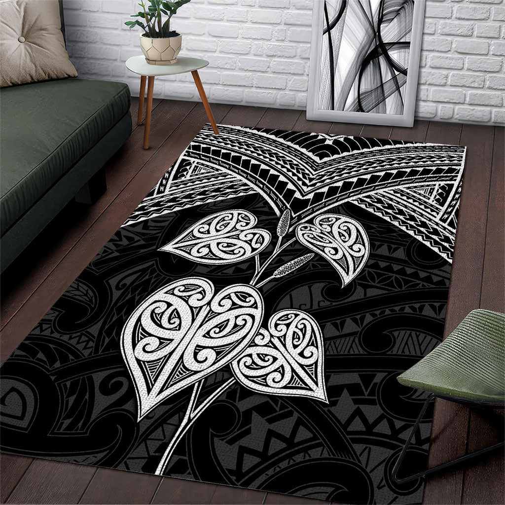 Black New Zealand Kawakawa Maori Ngaru Area Rug LT14 Black - Polynesian Pride