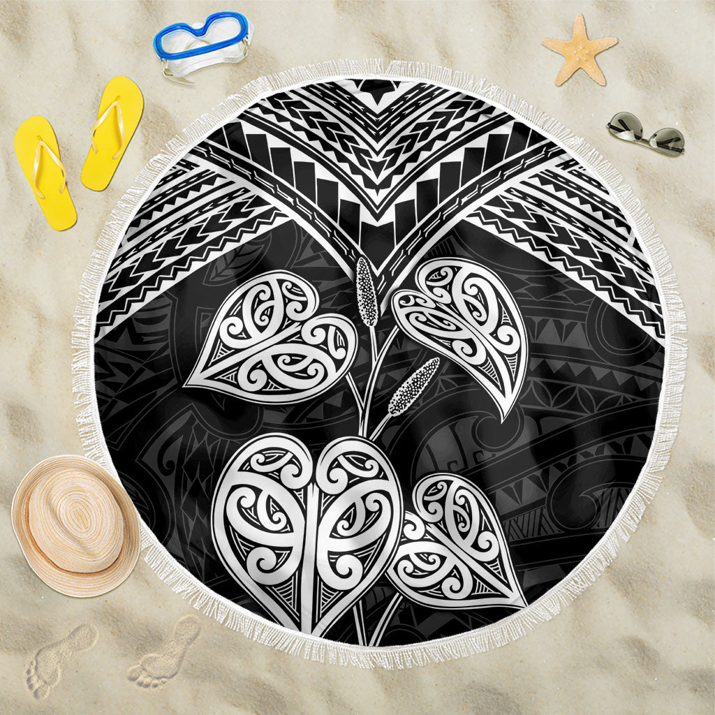 Black New Zealand Kawakawa Maori Ngaru Beach Blanket LT14 One Size 150cm Black - Polynesian Pride
