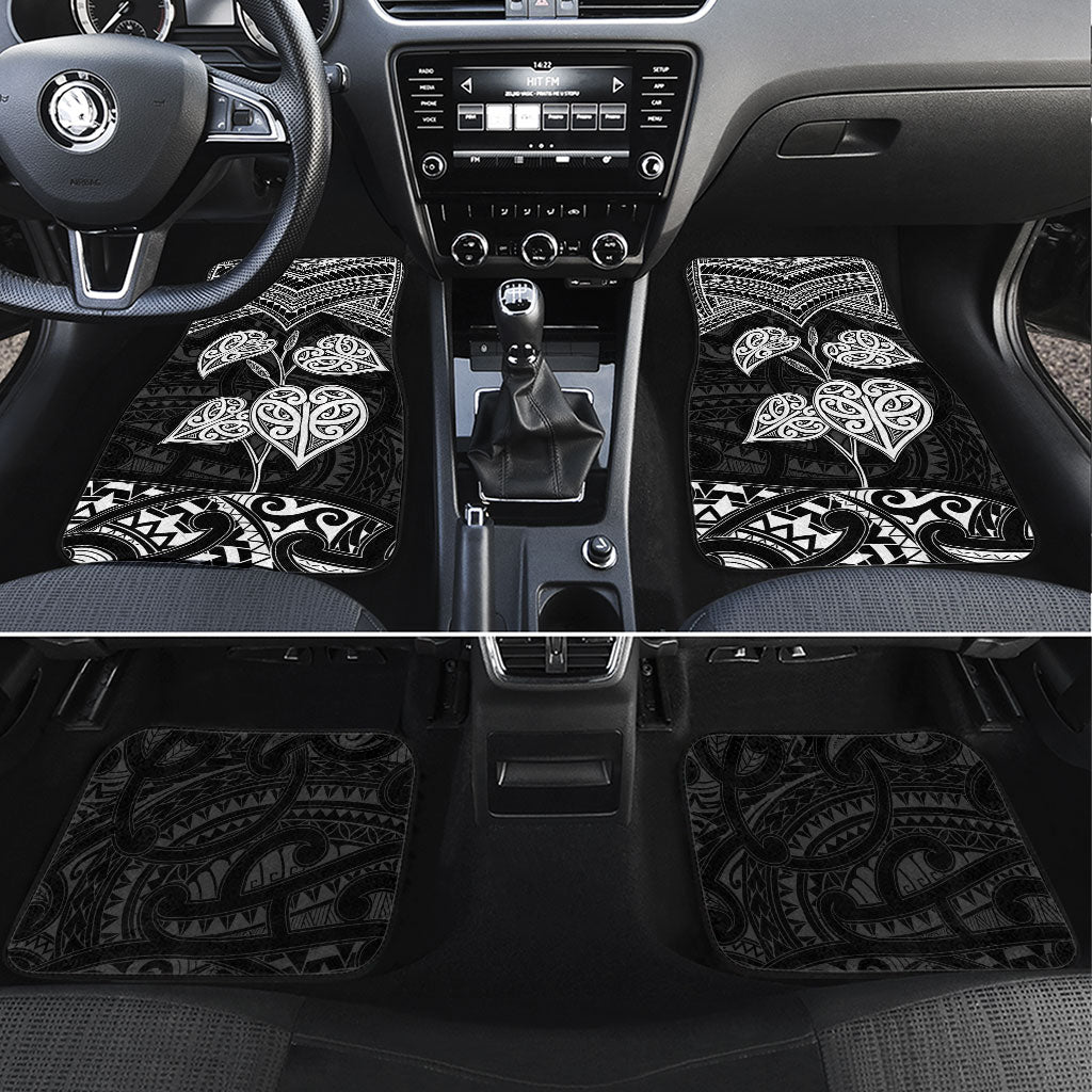 Black New Zealand Kawakawa Maori Ngaru Car Mats LT14 Set 4pcs Black - Polynesian Pride