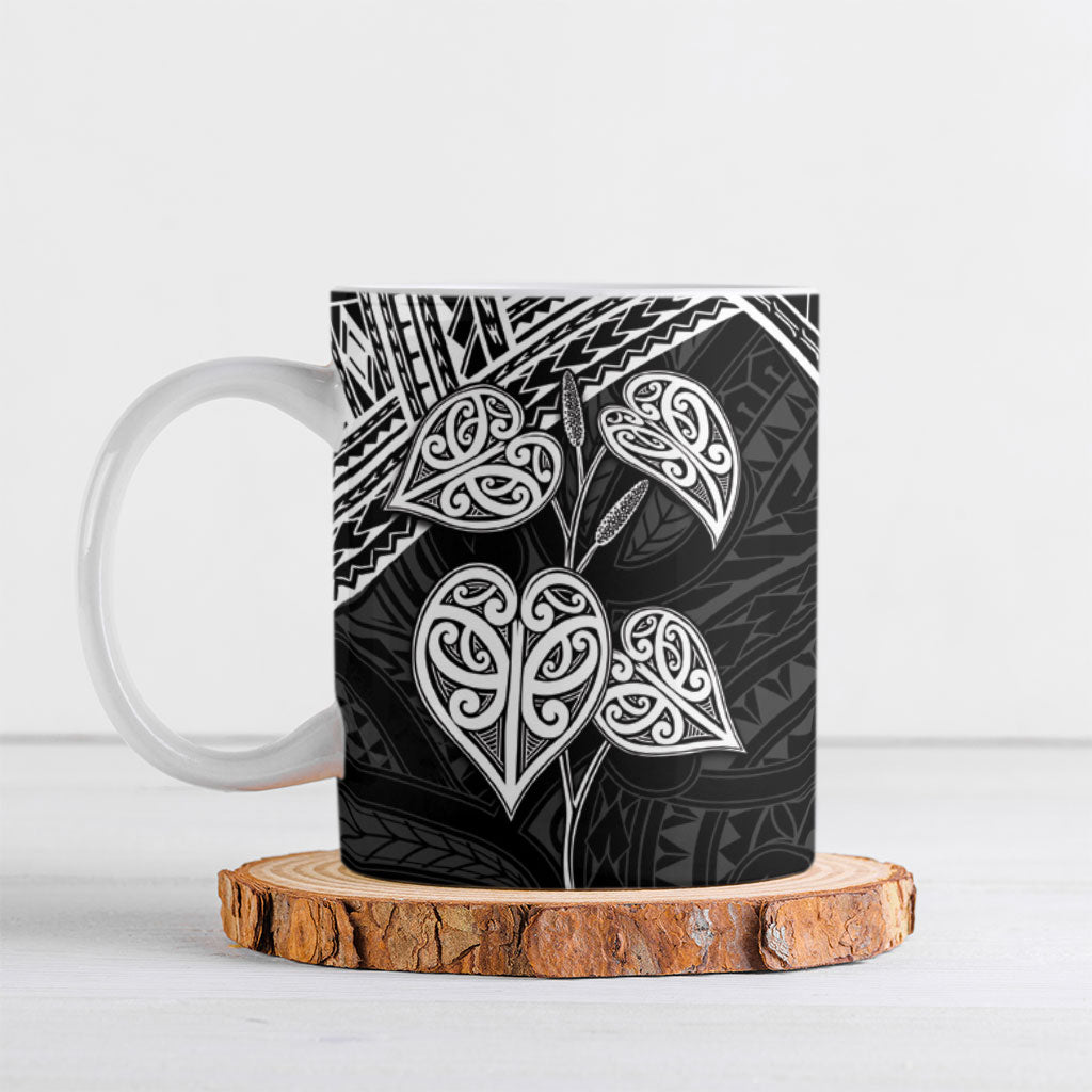 Black New Zealand Kawakawa Maori Ngaru Ceramic Mug LT14 Black - Polynesian Pride
