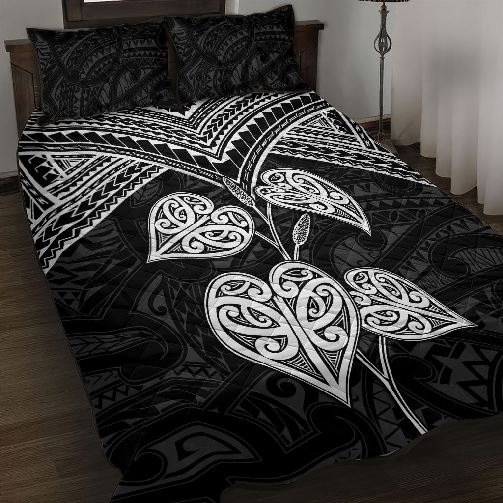 Black New Zealand Kawakawa Maori Ngaru Quilt Bed Set LT14 Black - Polynesian Pride