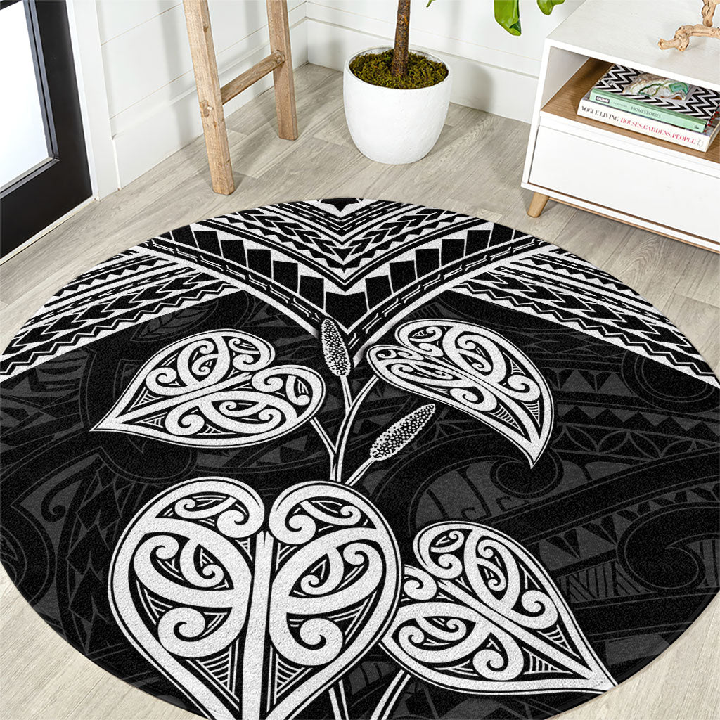 Black New Zealand Kawakawa Maori Ngaru Round Carpet LT14 Black - Polynesian Pride