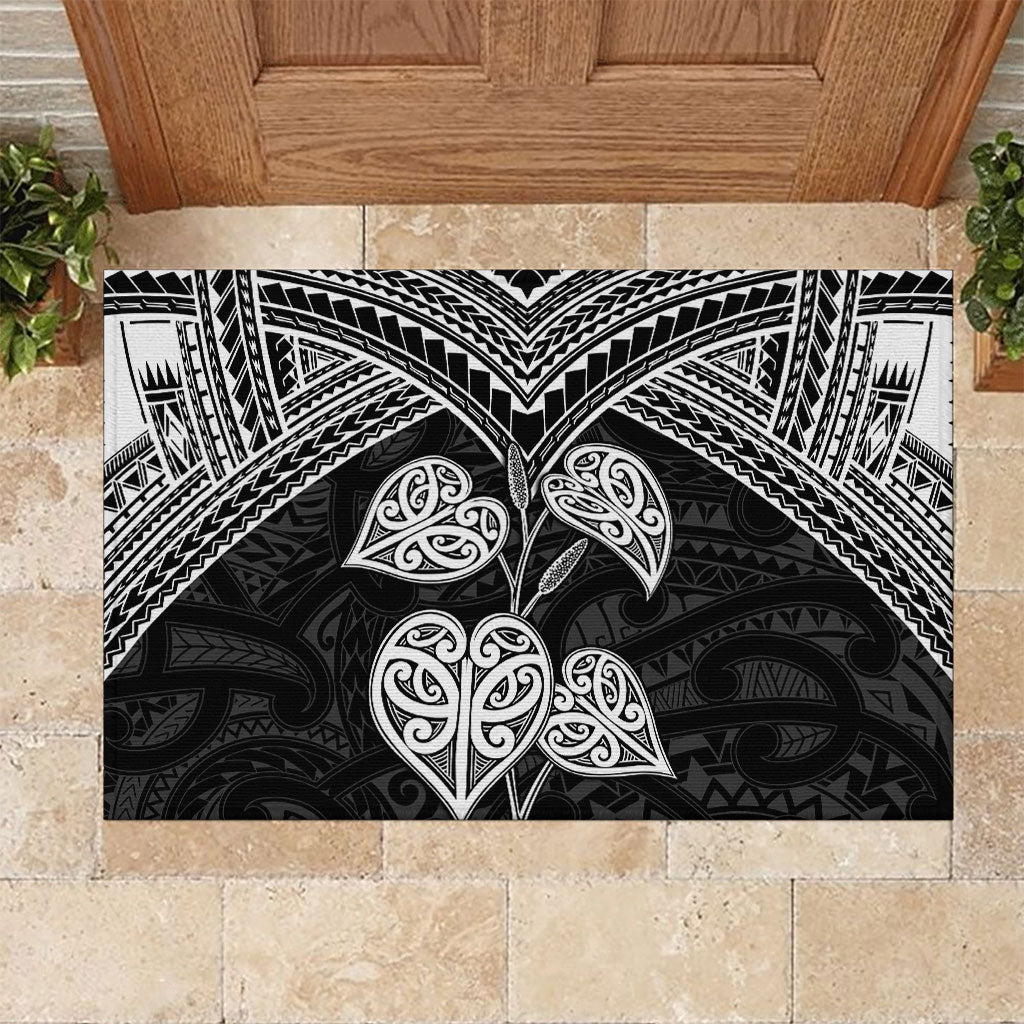 Black New Zealand Kawakawa Maori Ngaru Rubber Doormat LT14 Black - Polynesian Pride