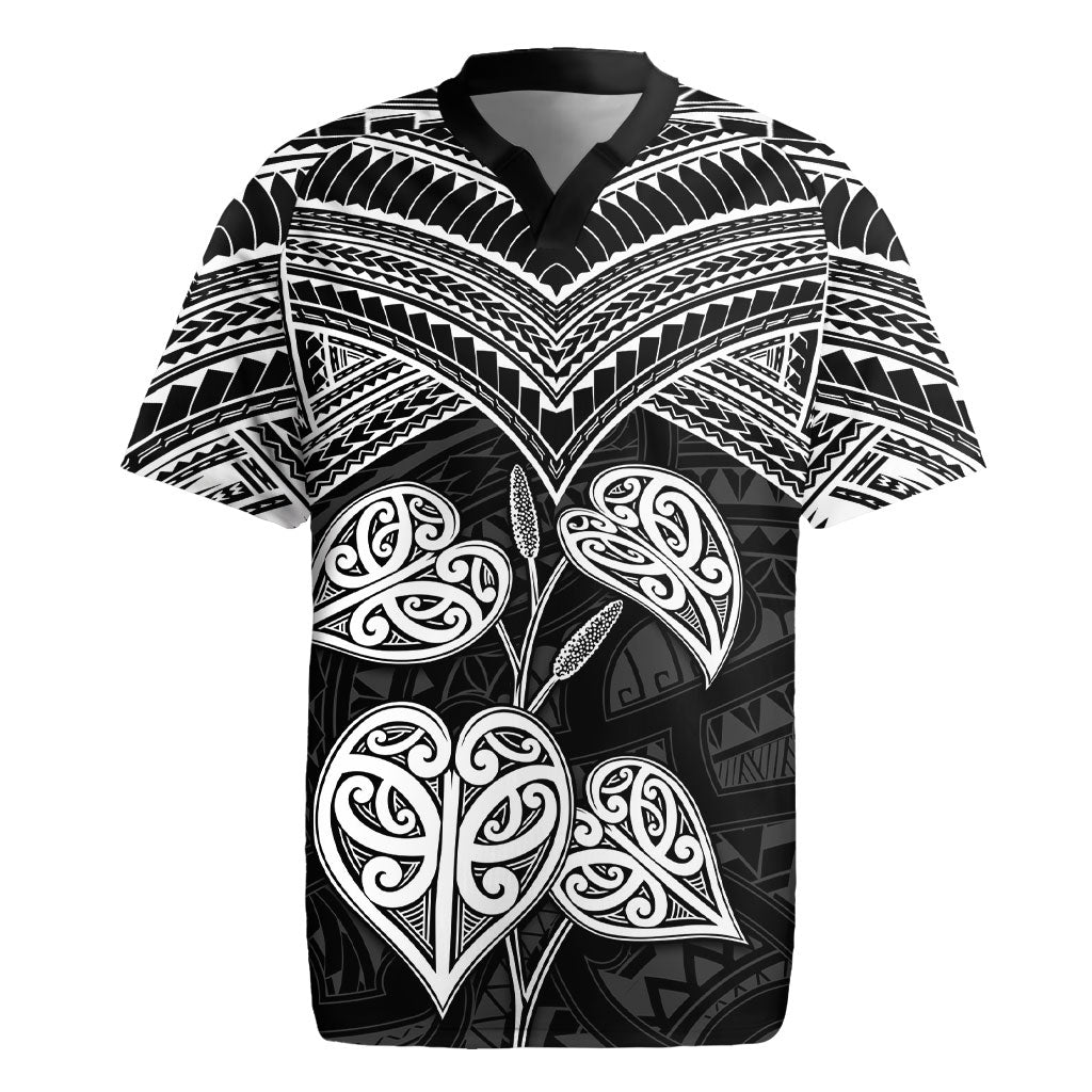 Black New Zealand Kawakawa Maori Ngaru Rugby Jersey LT14 Black - Polynesian Pride