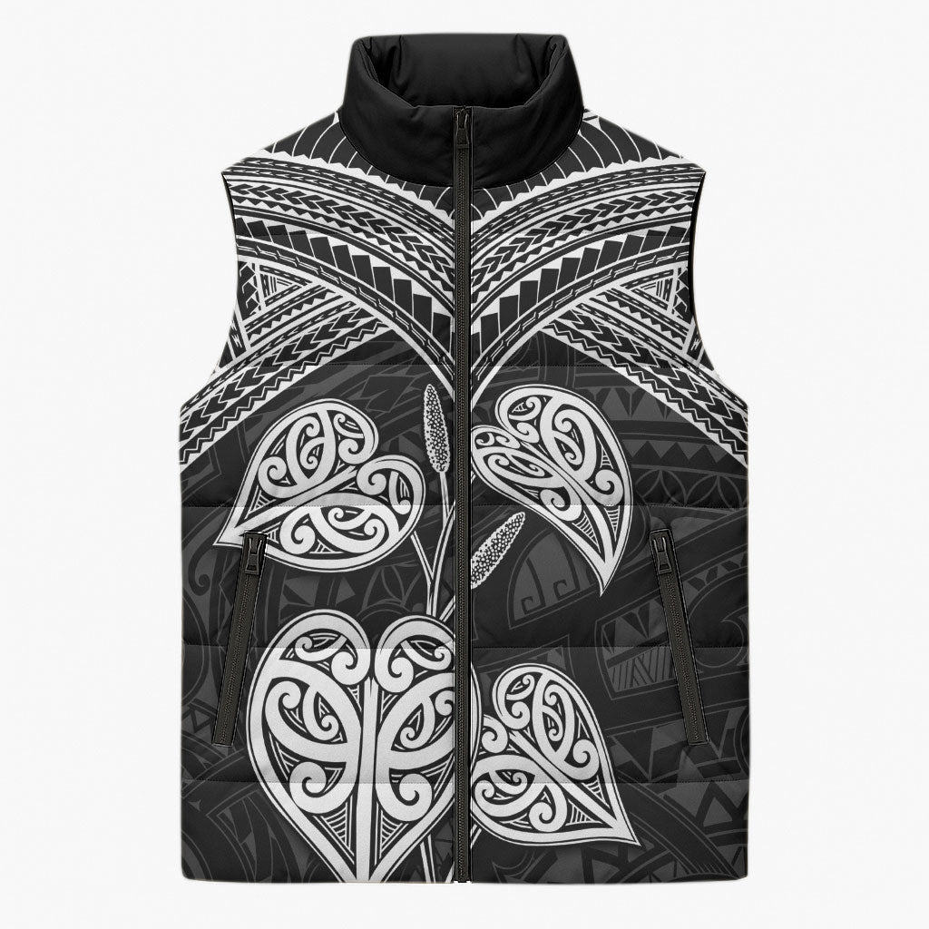Black New Zealand Kawakawa Maori Ngaru Sleeveless Puffer Jacket LT14 Unisex Black - Polynesian Pride