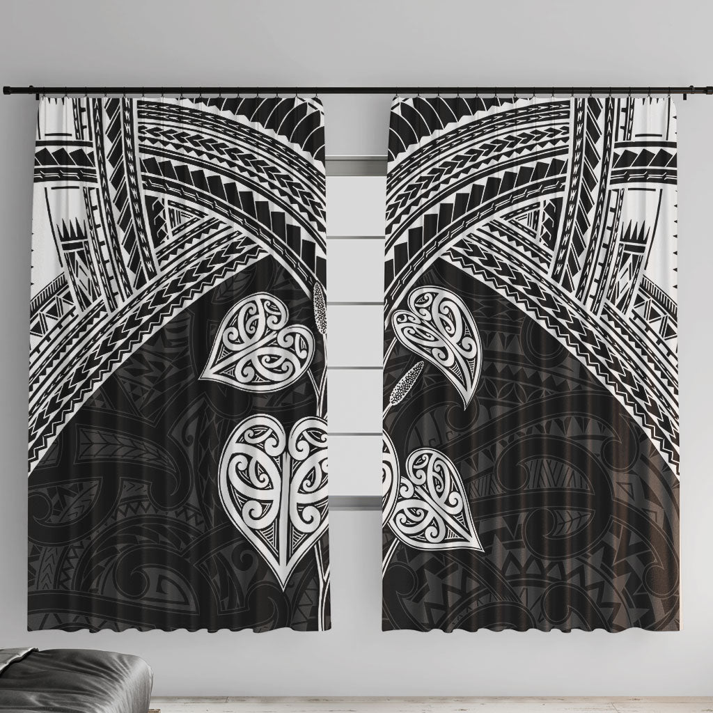 Black New Zealand Kawakawa Maori Ngaru Window Curtain