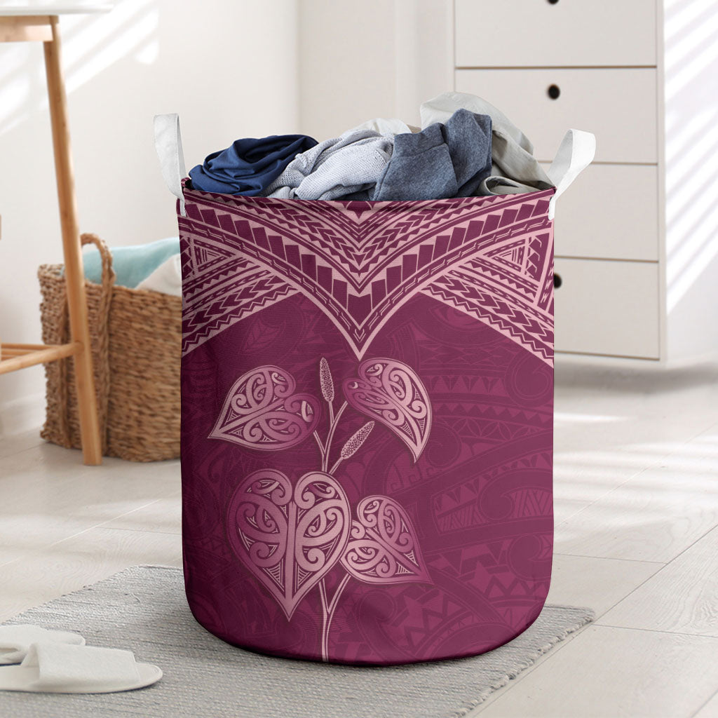 Burgundy New Zealand Kawakawa Maori Ngaru Laundry Basket LT14 Burgundy - Polynesian Pride