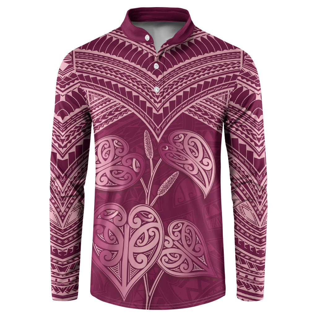 Burgundy New Zealand Kawakawa Maori Ngaru Button Sweatshirt LT14 Burgundy - Polynesian Pride