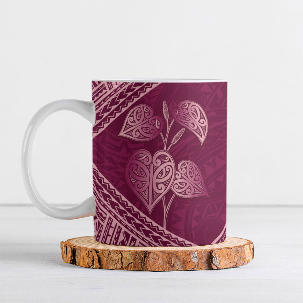 Burgundy New Zealand Kawakawa Maori Ngaru Ceramic Mug LT14 Burgundy - Polynesian Pride
