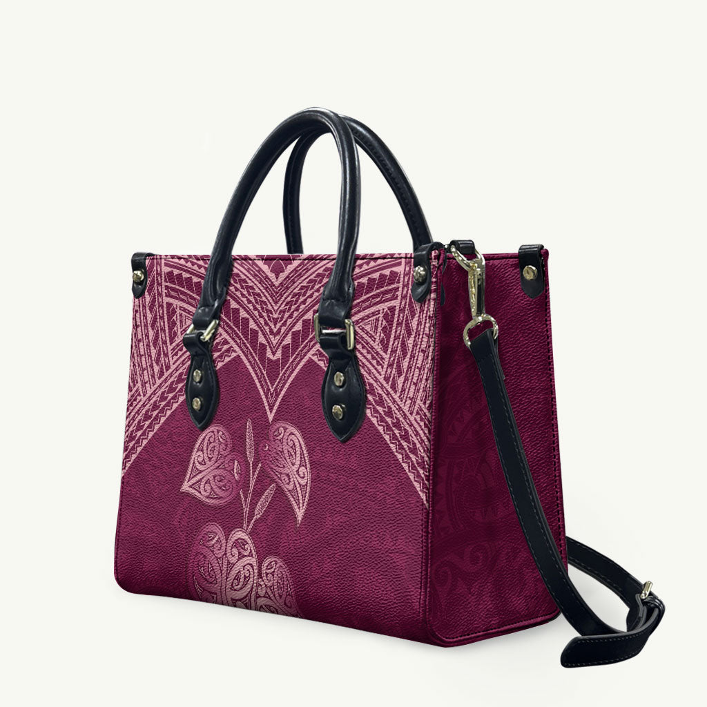 Burgundy New Zealand Kawakawa Maori Ngaru Leather Bag LT14 Burgundy - Polynesian Pride