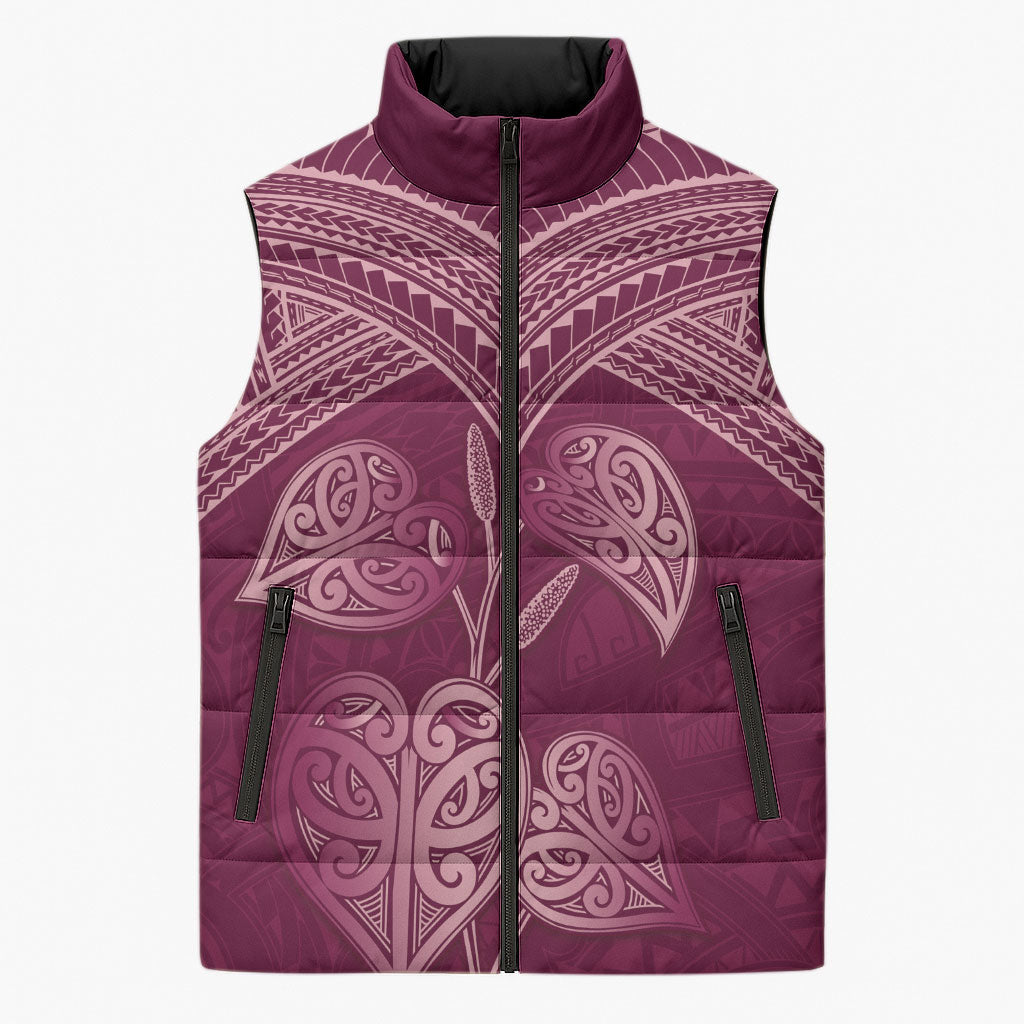 Burgundy New Zealand Kawakawa Maori Ngaru Sleeveless Puffer Jacket LT14 Unisex Burgundy - Polynesian Pride