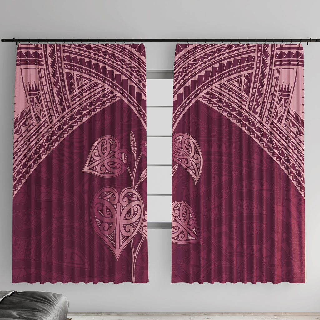 Burgundy New Zealand Kawakawa Maori Ngaru Window Curtain