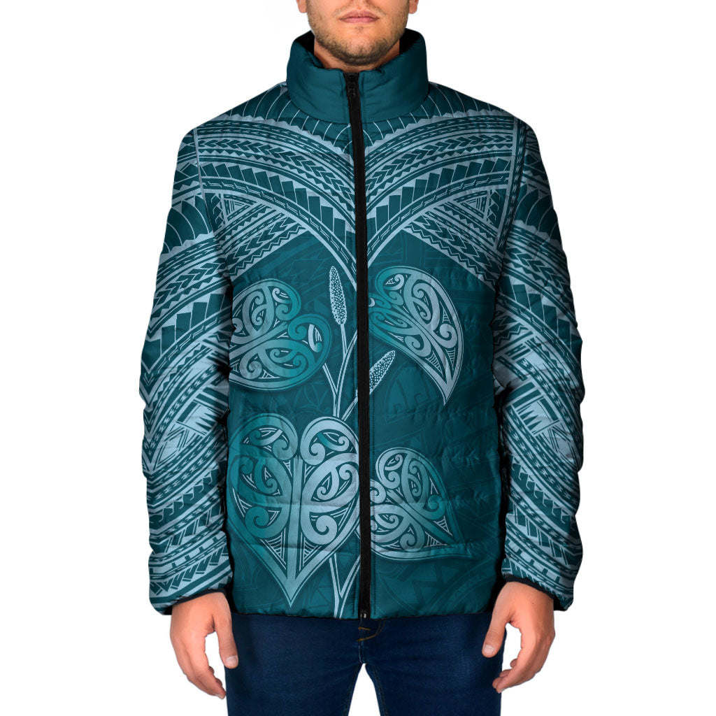 Cyan New Zealand Kawakawa Maori Ngaru Padded Jacket LT14 Men Cyan - Polynesian Pride