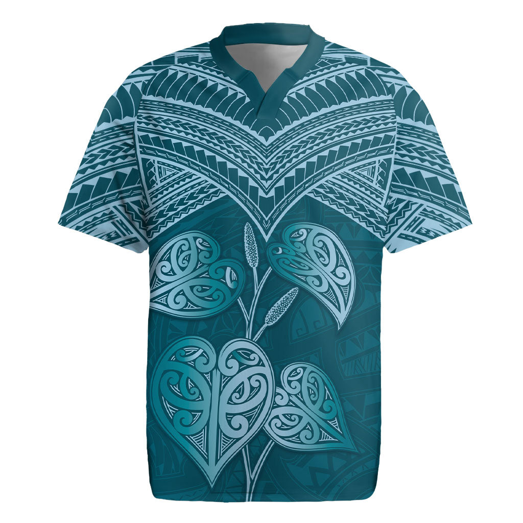 Cyan New Zealand Kawakawa Maori Ngaru Rugby Jersey LT14 Cyan - Polynesian Pride