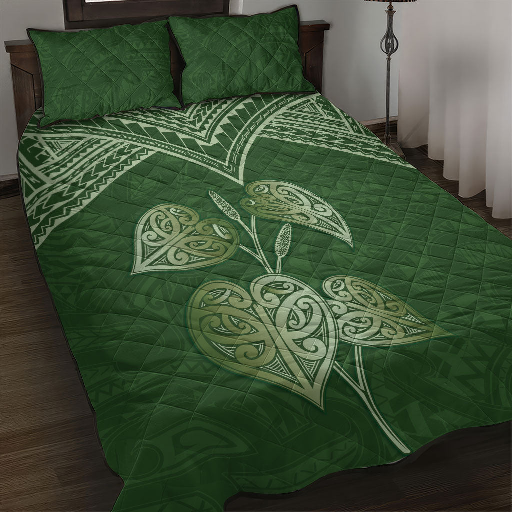 Green New Zealand Kawakawa Maori Ngaru Quilt Bed Set LT14 Green - Polynesian Pride