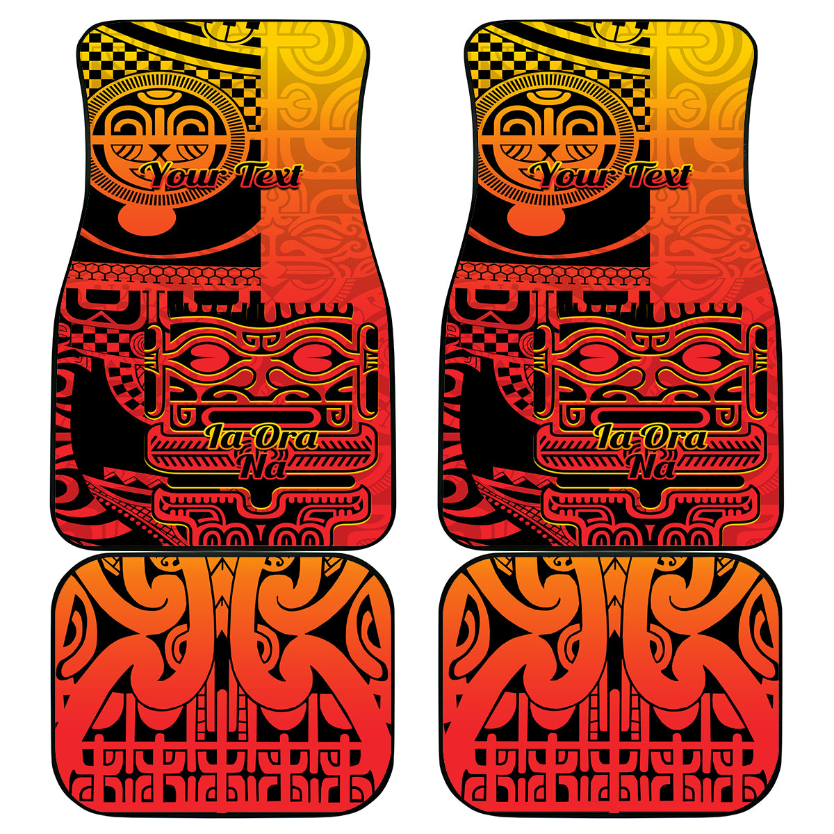 Personalised Ia Ora Na Marquesas Islands Car Mats Mata Tiki Marquesan Tattoo LT14 Red - Polynesian Pride