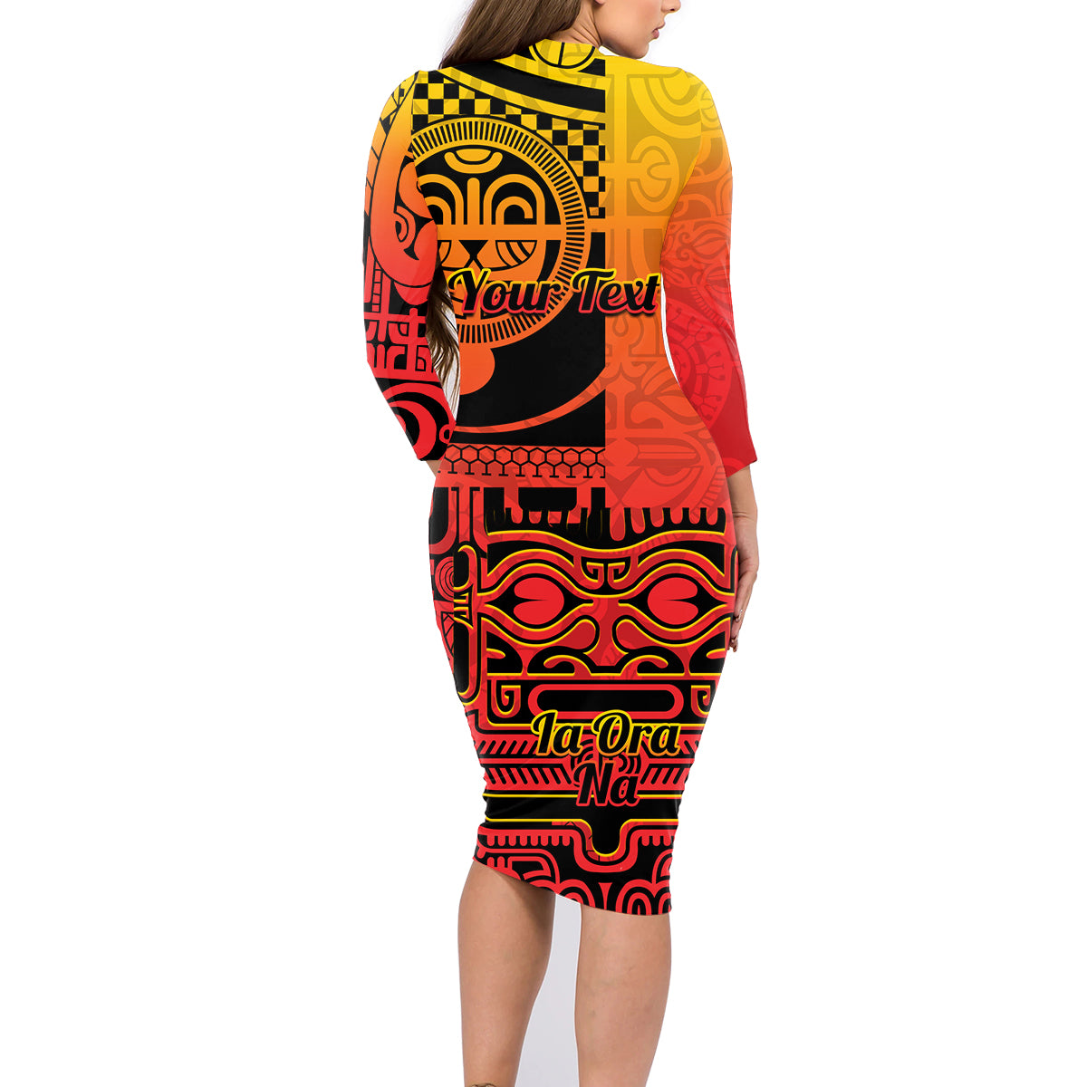 Personalised Ia Ora Na Marquesas Islands Family Matching Long Sleeve Bodycon Dress and Hawaiian Shirt Mata Tiki Marquesan Tattoo LT14 - Polynesian Pride