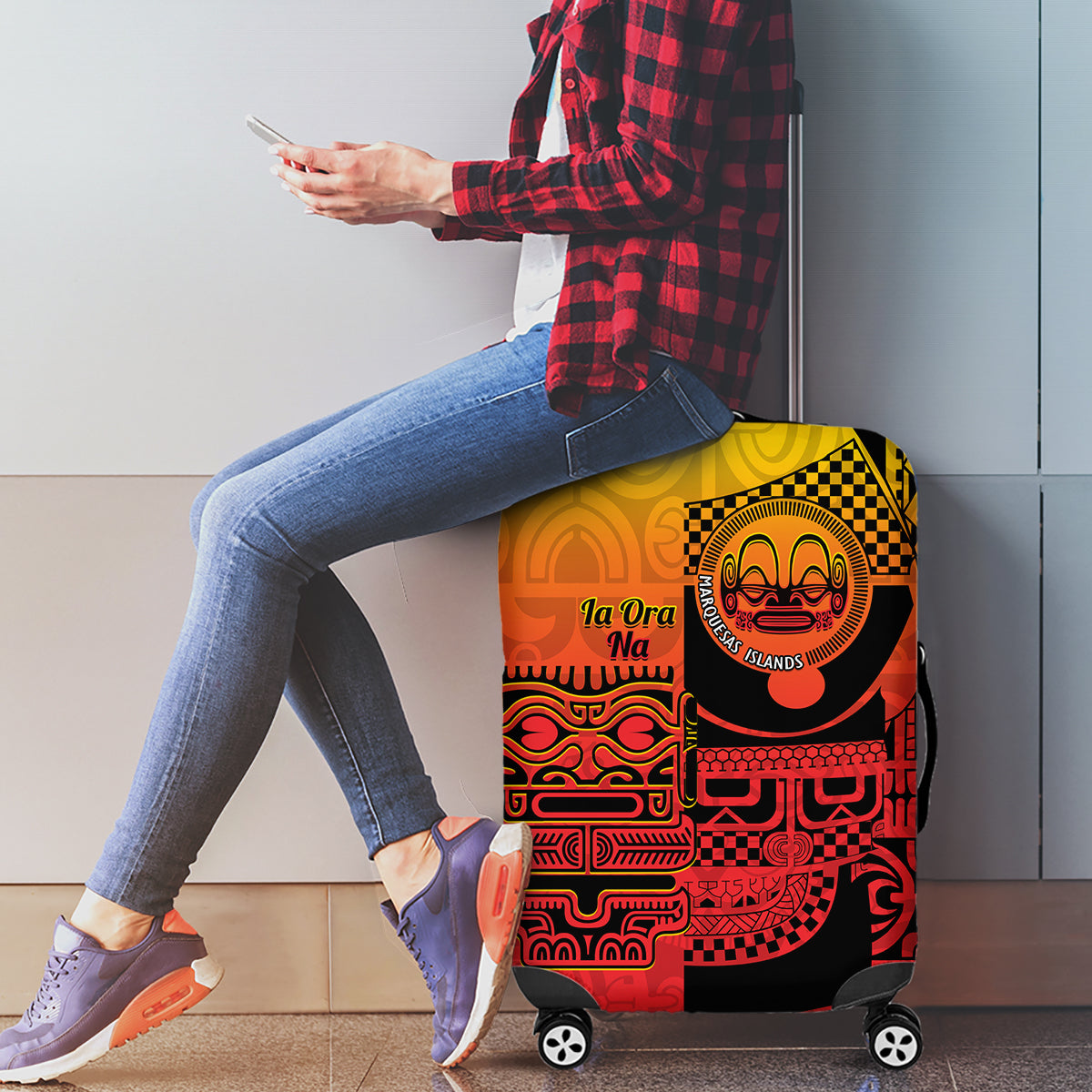 Ia Ora Na Marquesas Islands Luggage Cover Mata Tiki Marquesan Tattoo LT14 - Polynesian Pride