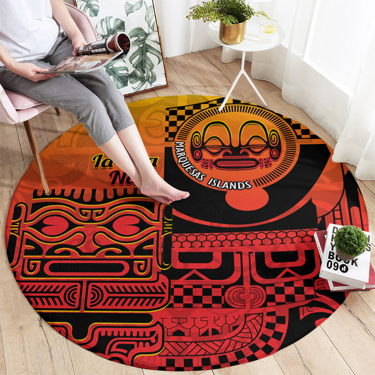 Ia Ora Na Marquesas Islands Round Carpet Mata Tiki Marquesan Tattoo LT14 - Polynesian Pride