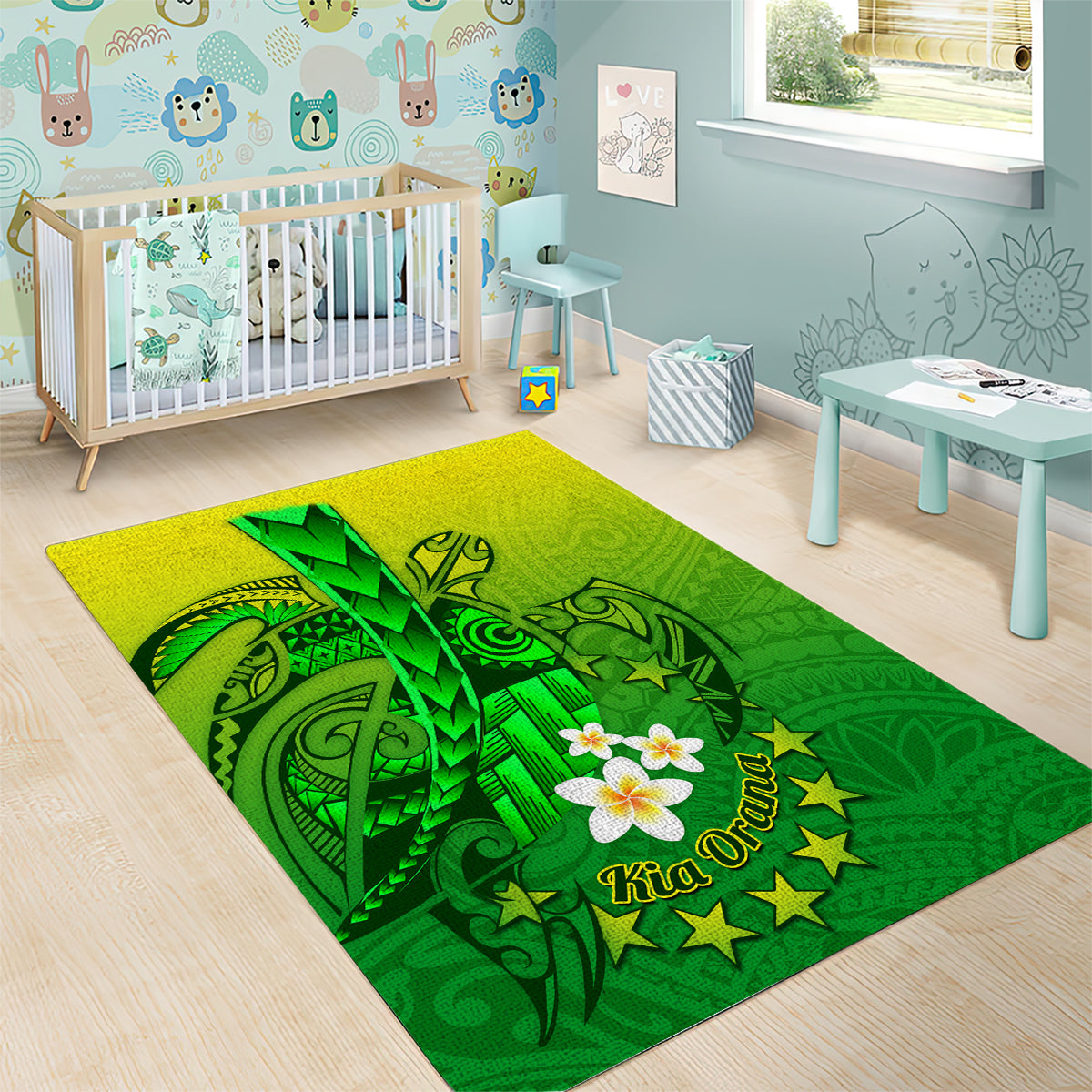 Kia Orana Cook Islands Area Rug Kuki Airani Tattoo Pattern With Sea Turtle LT14 - Polynesian Pride