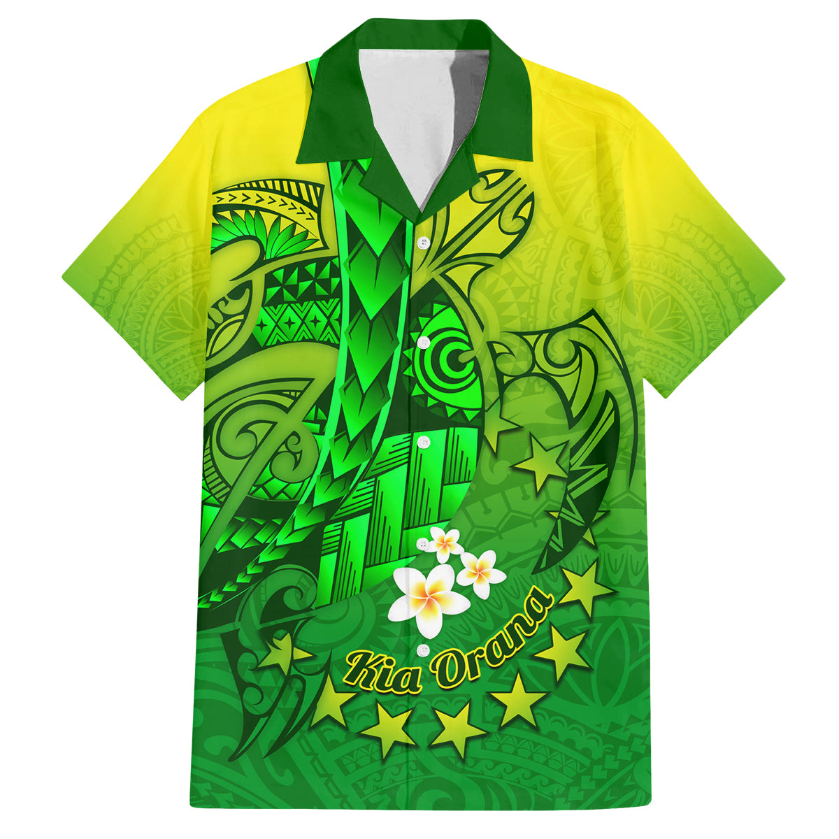 Kia Orana Cook Islands Family Matching Summer Maxi Dress and Hawaiian Shirt Kuki Airani Tattoo Pattern With Sea Turtle LT14 Dad's Shirt - Short Sleeve Green - Polynesian Pride