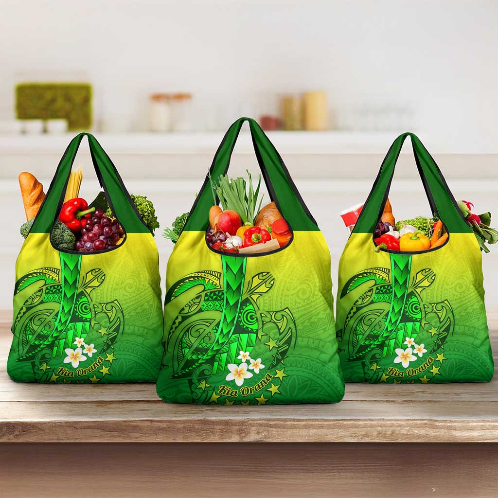 Kia Orana Cook Islands Grocery Bag Kuki Airani Tattoo Pattern With Sea Turtle