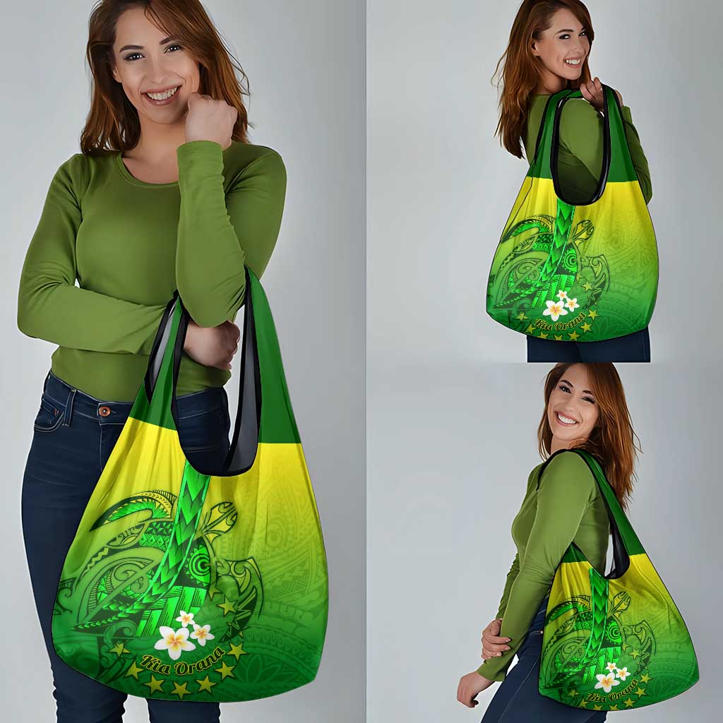 Kia Orana Cook Islands Grocery Bag Kuki Airani Tattoo Pattern With Sea Turtle