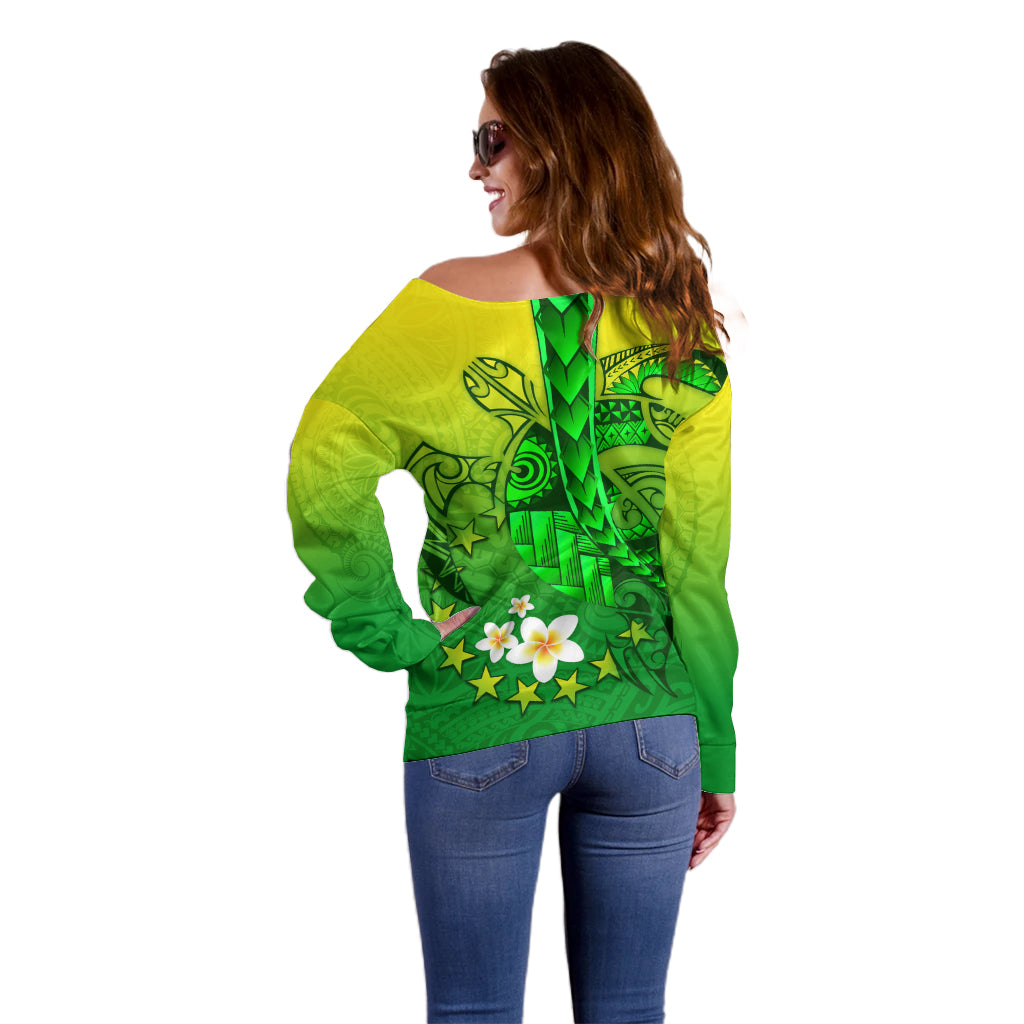 Kia Orana Cook Islands Off Shoulder Sweater Kuki Airani Tattoo Pattern With Sea Turtle LT14 - Polynesian Pride