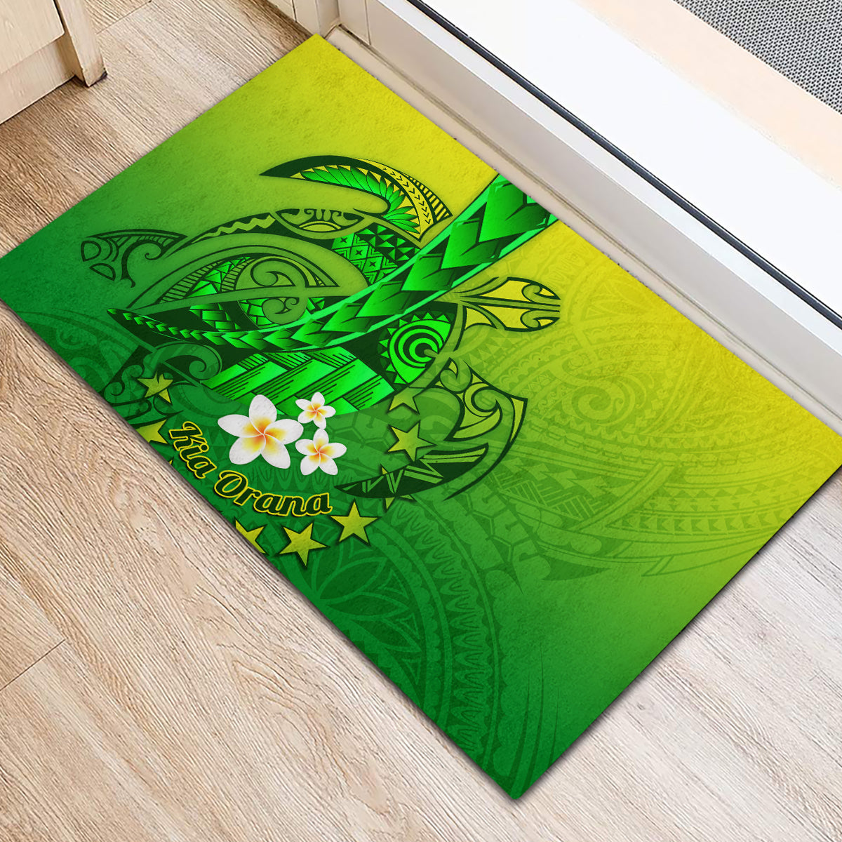 Kia Orana Cook Islands Rubber Doormat Kuki Airani Tattoo Pattern With Sea Turtle LT14 - Polynesian Pride