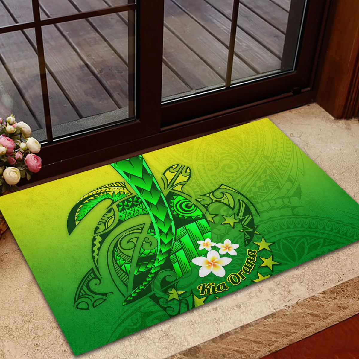 Kia Orana Cook Islands Rubber Doormat Kuki Airani Tattoo Pattern With Sea Turtle LT14 - Polynesian Pride