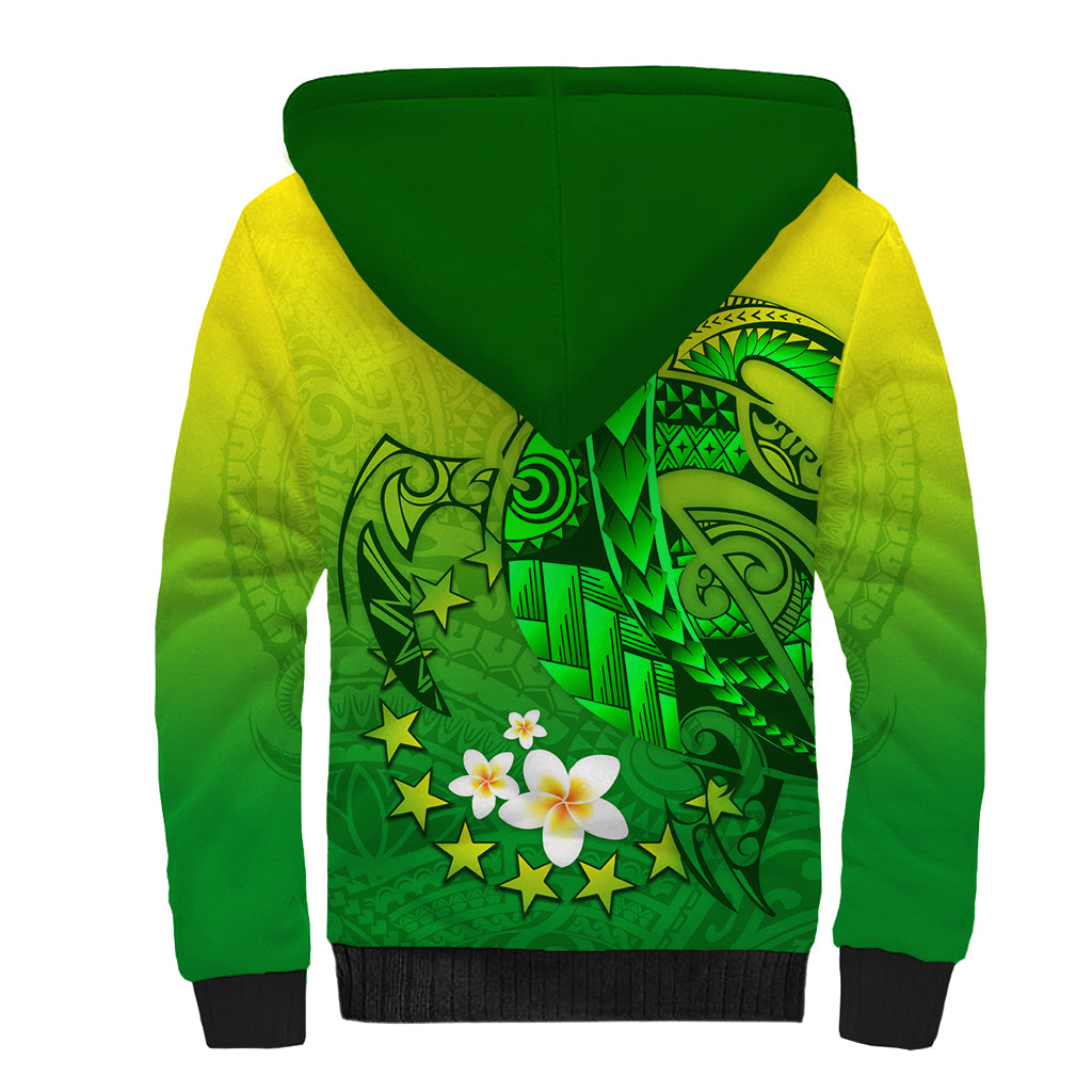 Kia Orana Cook Islands Sherpa Hoodie Kuki Airani Tattoo Pattern With Sea Turtle LT14 - Polynesian Pride