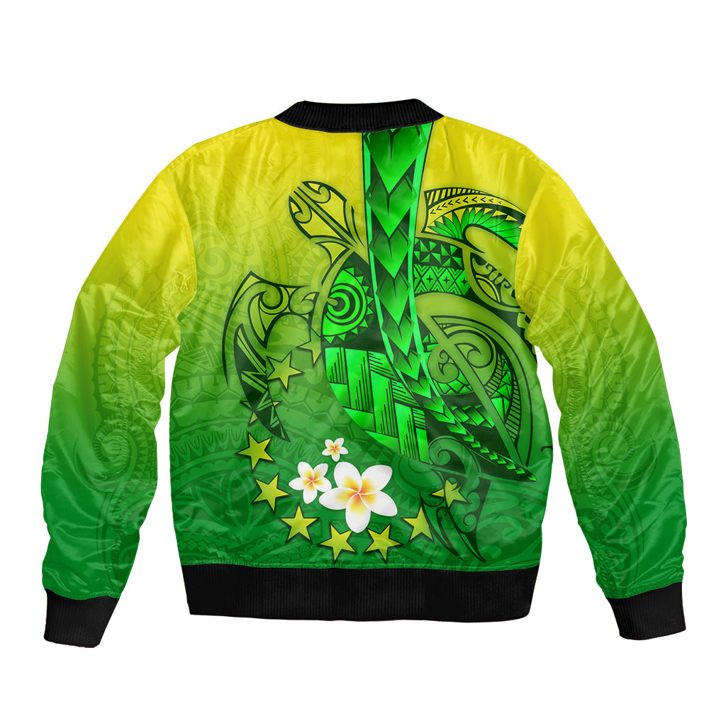Kia Orana Cook Islands Sleeve Zip Bomber Jacket Kuki Airani Tattoo Pattern With Sea Turtle LT14 - Polynesian Pride