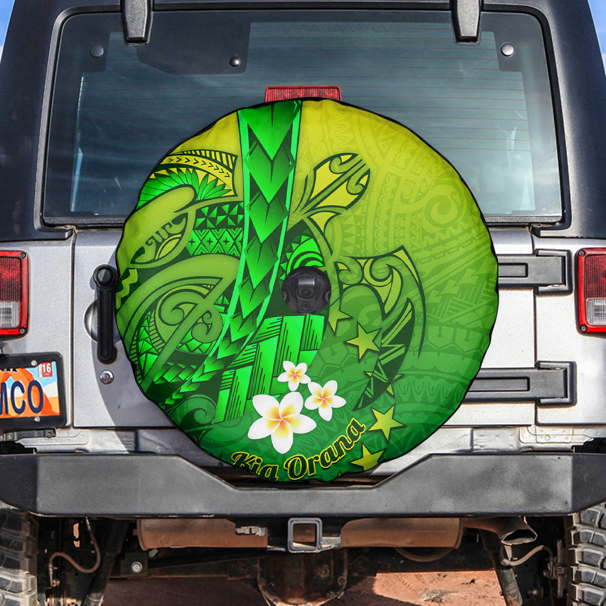 Kia Orana Cook Islands Spare Tire Cover Kuki Airani Tattoo Pattern With Sea Turtle LT14 Green - Polynesian Pride