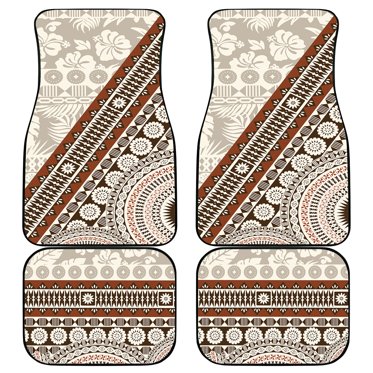 Bula Fiji Car Mats Fijian Masi Tapa Cloth Vintage Vibes LT14 Beige - Polynesian Pride