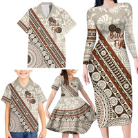 Bula Fiji Family Matching Long Sleeve Bodycon Dress and Hawaiian Shirt Fijian Masi Tapa Cloth Vintage Vibes LT14 - Polynesian Pride