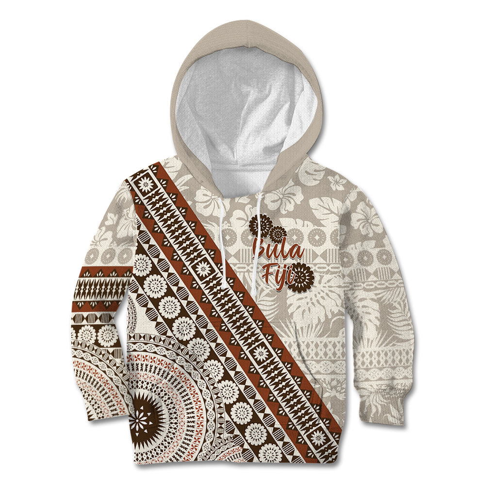 Bula Fiji Kid Hoodie Fijian Masi Tapa Cloth Vintage Vibes LT14 Hoodie Beige - Polynesian Pride